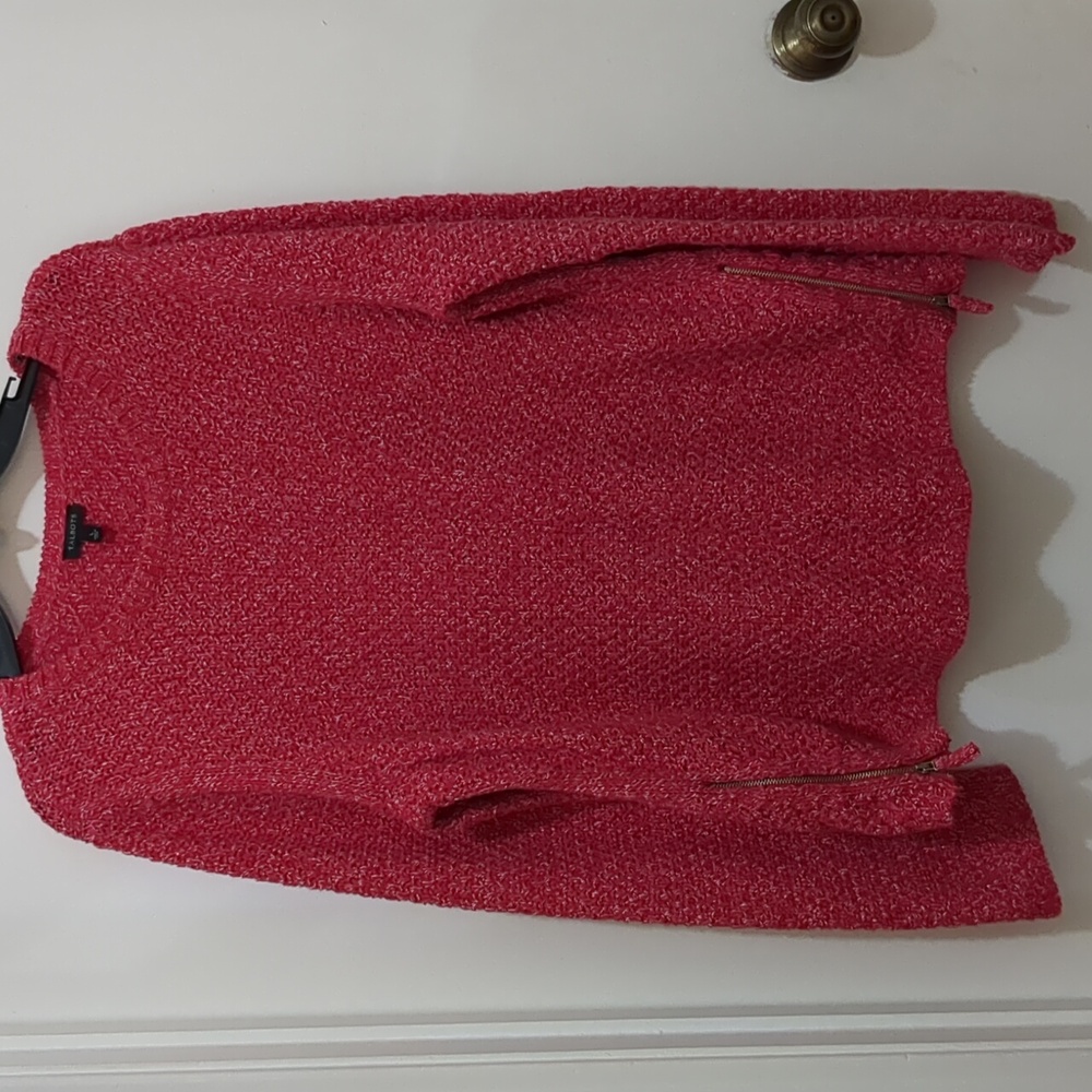 Talbots L Sweater Pink Tweed 2 Front Side Zipper